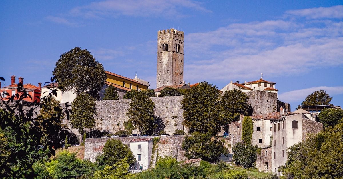 Hilltop town above vineyards in inland Istria