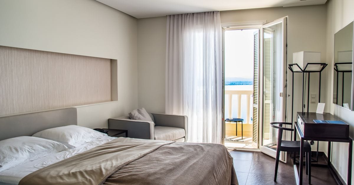 Bright hotel room prepared for arriving guests