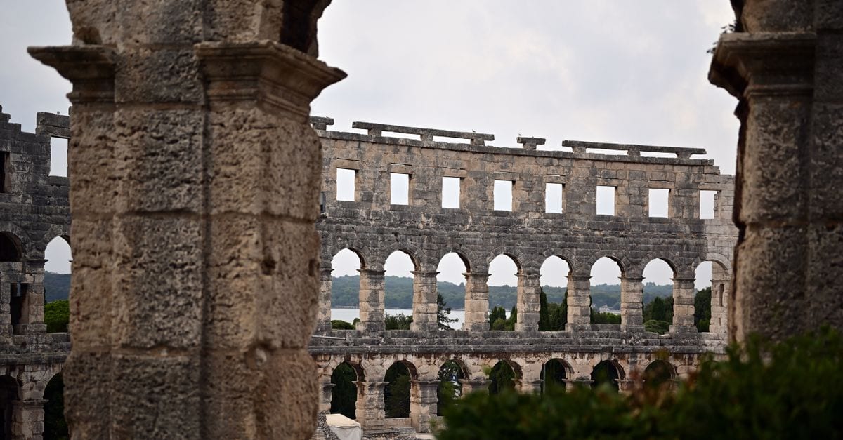 The Pula Arena lit for a summer evening concert