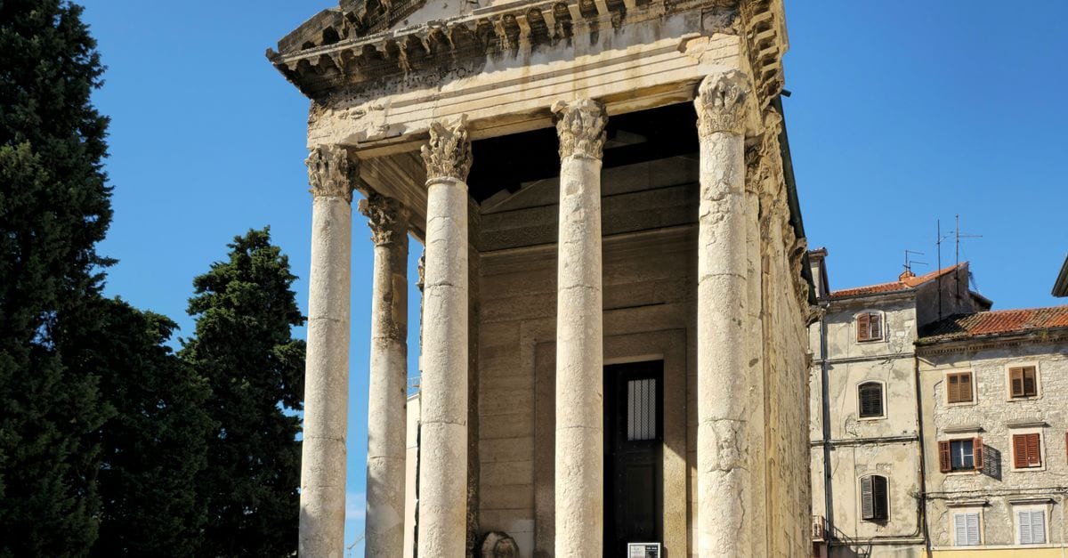 The Roman Forum in Pula with the Temple of Augustus at the eastern end