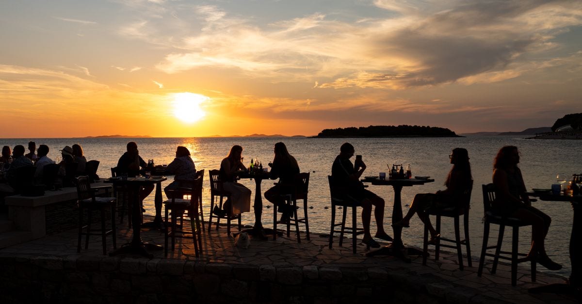 Bar terrace on the Pula waterfront at night