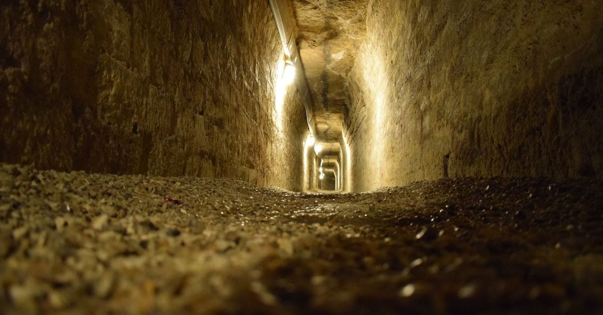 The cool stone corridor of the Zerostrasse tunnel network